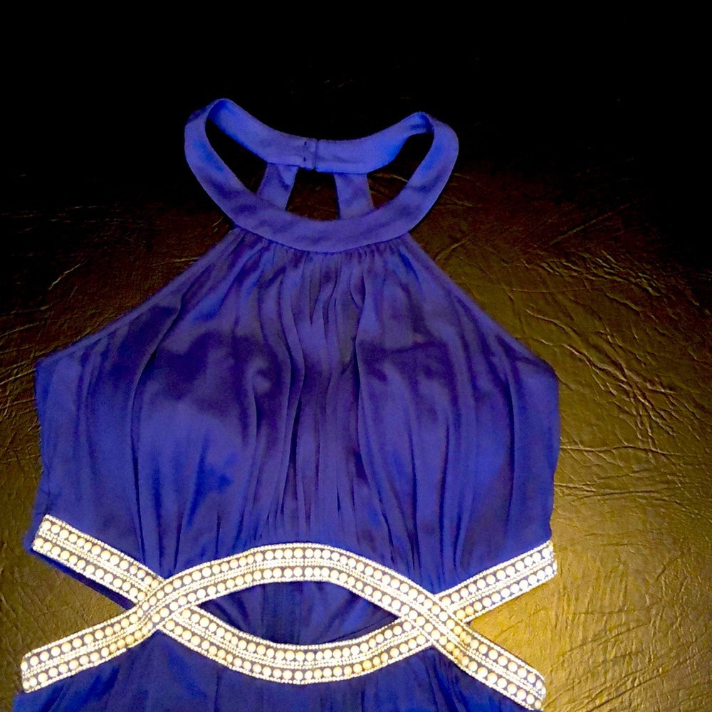 Long Blue Embellished Formal Dress